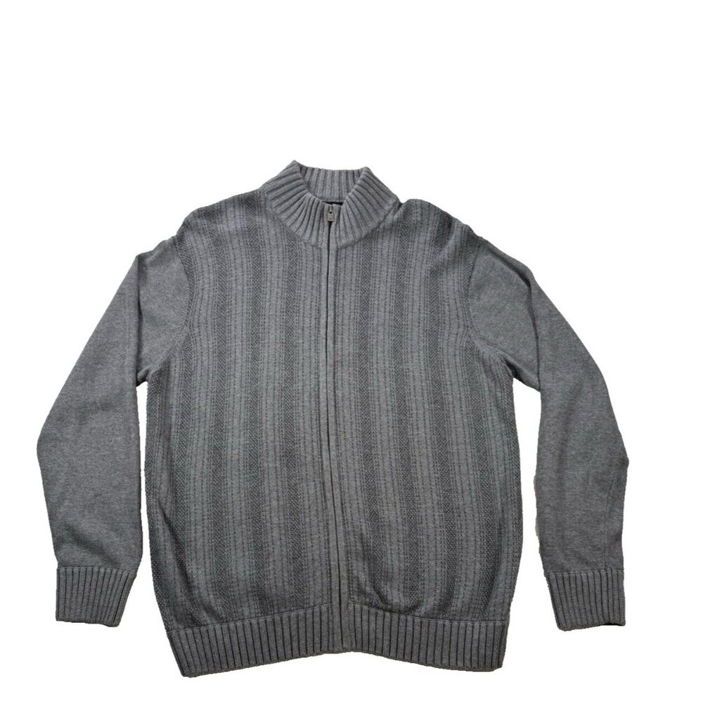 Perry Ellis Mens Grey sweater size L full zip